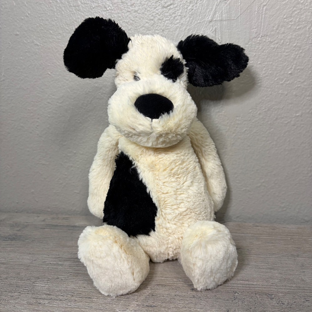 Jellycat Bashful Black and White Puppy Dog Plush Stuffed Animal Cream BASS6BP